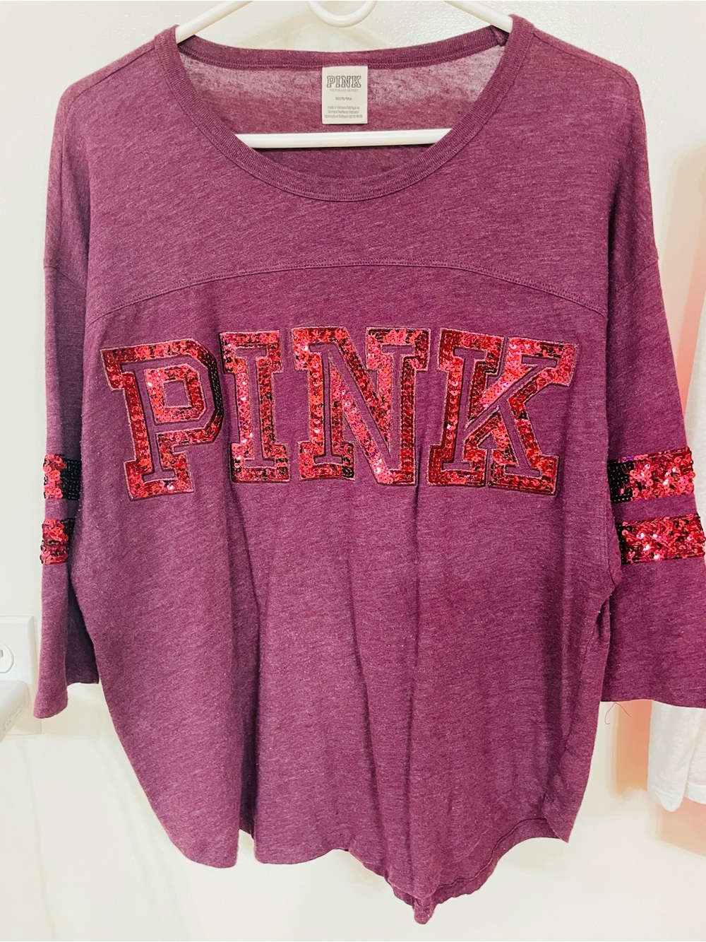 PINK Victoria's Secret Women's Purple Sequin Logo Tee